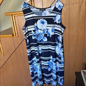 R&M Richards Blue Sheath Midi Dress Sleeveless Scoop Neck for Casual Wear
